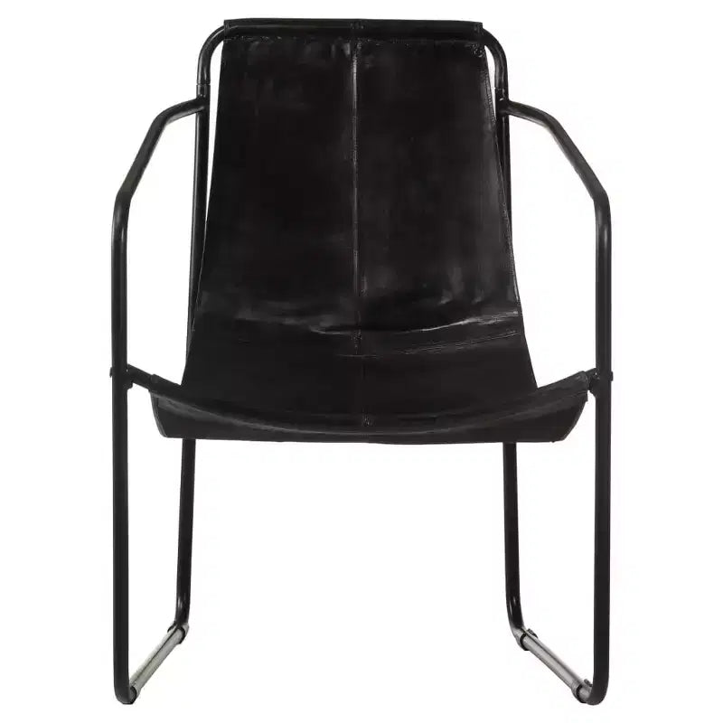 vidaXL Armchair Accent Chair with Iron Frame for Living Room Real Leather - Black