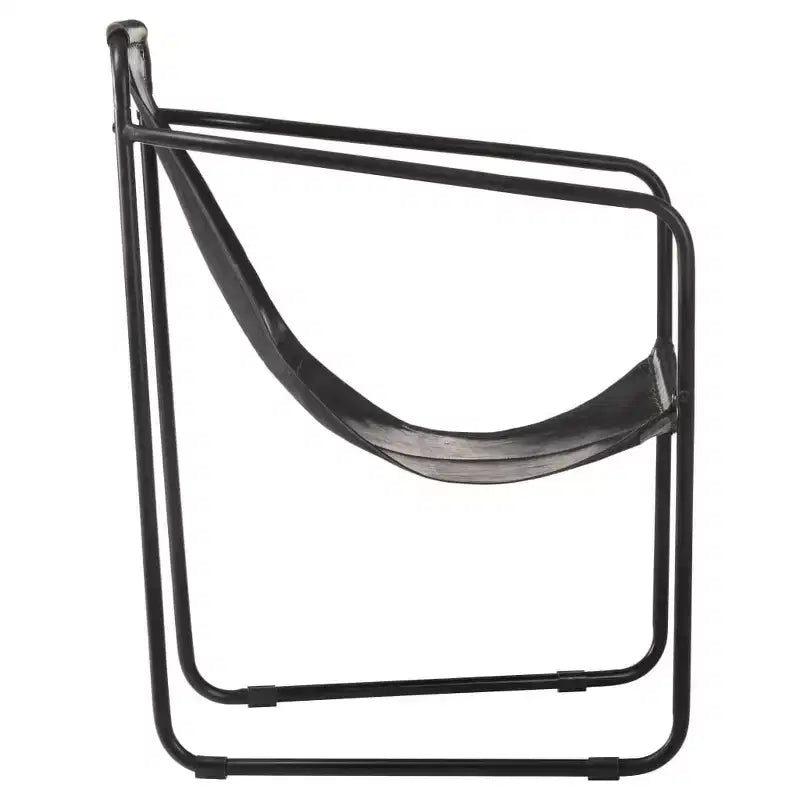 vidaXL Armchair Accent Chair with Iron Frame for Living Room Real Leather - Black