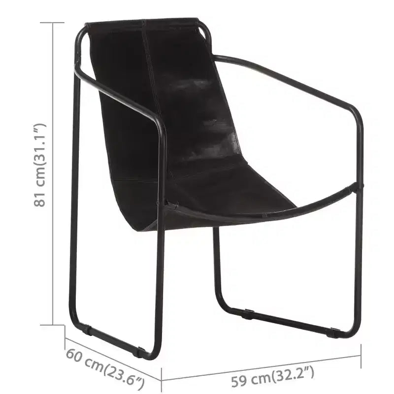 vidaXL Armchair Accent Chair with Iron Frame for Living Room Real Leather - Black