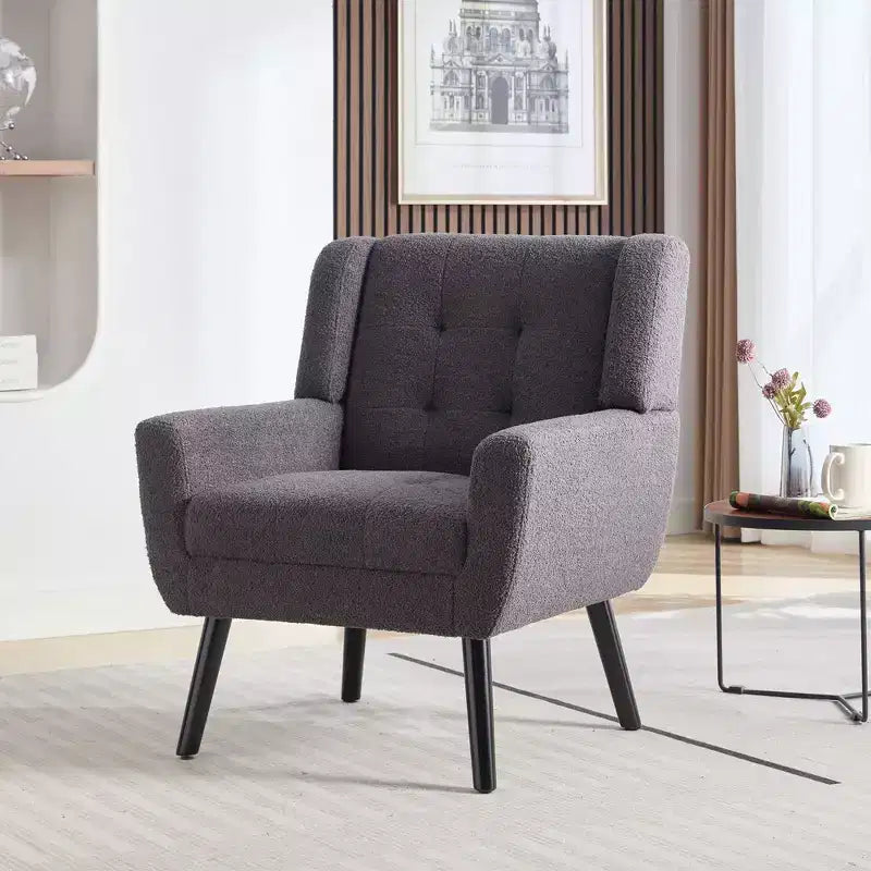 Okak Modern Accent Chair Button-Tufted Living Room Chair with Soft Upholstered Armchair with Black Wood Legs Ergonomics for Bedroom