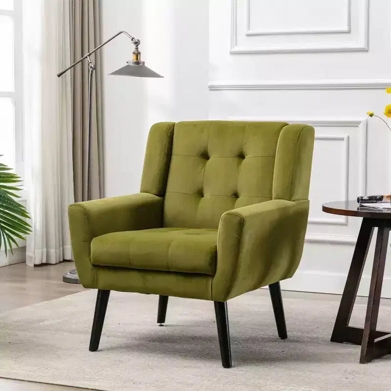 Okak Modern Accent Chair Button-Tufted Living Room Chair with Soft Upholstered Armchair with Black Wood Legs Ergonomics for Bedroom