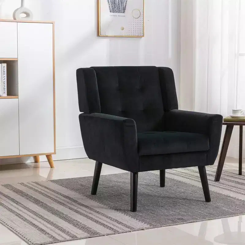 Okak Modern Accent Chair Button-Tufted Living Room Chair with Soft Upholstered Armchair with Black Wood Legs Ergonomics for Bedroom
