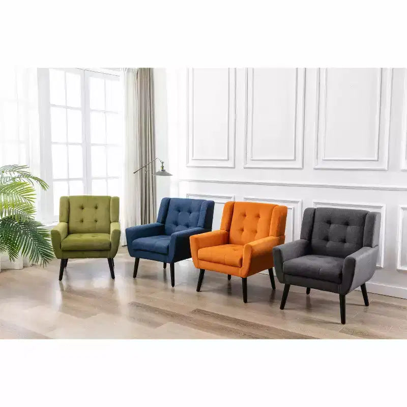 Okak Modern Accent Chair Button-Tufted Living Room Chair with Soft Upholstered Armchair with Black Wood Legs Ergonomics for Bedroom