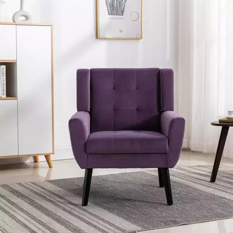 Okak Modern Accent Chair Button-Tufted Living Room Chair with Soft Upholstered Armchair with Black Wood Legs Ergonomics for Bedroom