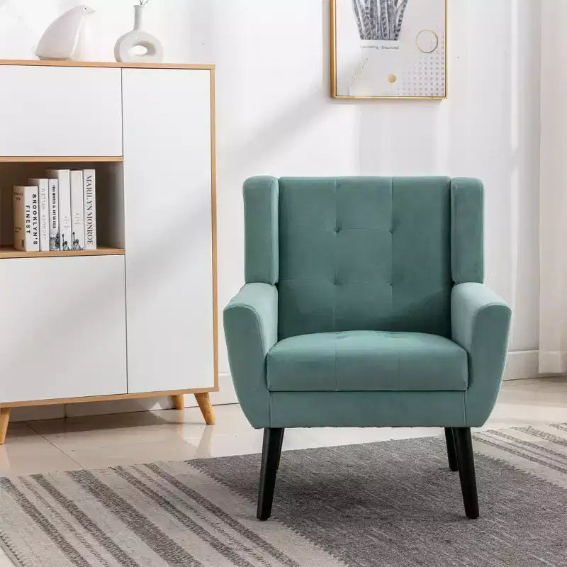 Okak Modern Accent Chair Button-Tufted Living Room Chair with Soft Upholstered Armchair with Black Wood Legs Ergonomics for Bedroom