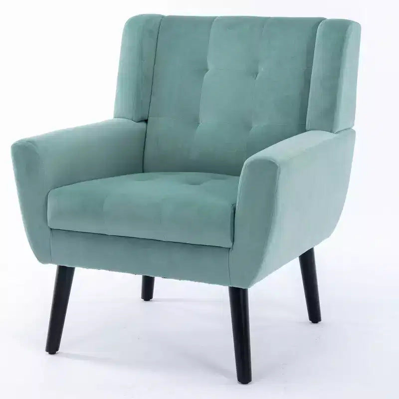 Okak Modern Accent Chair Button-Tufted Living Room Chair with Soft Upholstered Armchair with Black Wood Legs Ergonomics for Bedroom