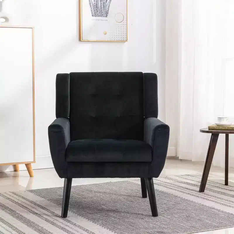 Okak Modern Accent Chair Button-Tufted Living Room Chair with Soft Upholstered Armchair with Black Wood Legs Ergonomics for Bedroom