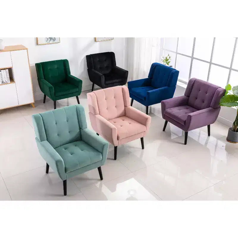 Okak Modern Accent Chair Button-Tufted Living Room Chair with Soft Upholstered Armchair with Black Wood Legs Ergonomics for Bedroom