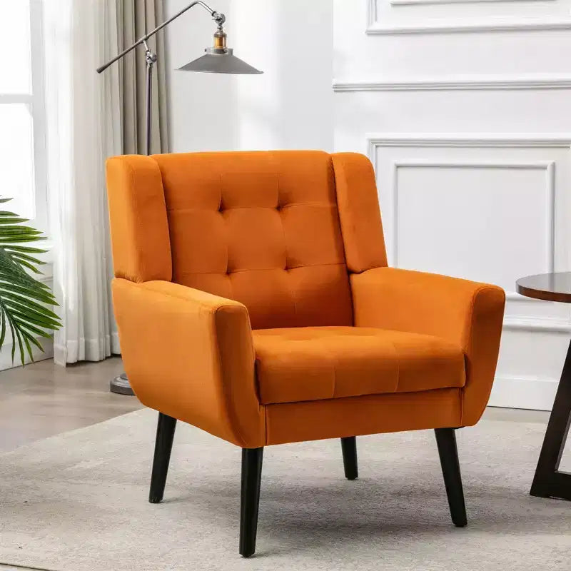Okak Modern Accent Chair Button-Tufted Living Room Chair with Soft Upholstered Armchair with Black Wood Legs Ergonomics for Bedroom