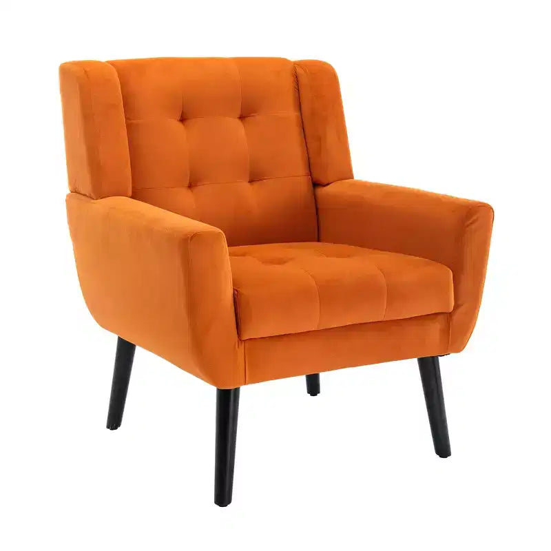 Okak Modern Accent Chair Button-Tufted Living Room Chair with Soft Upholstered Armchair with Black Wood Legs Ergonomics for Bedroom