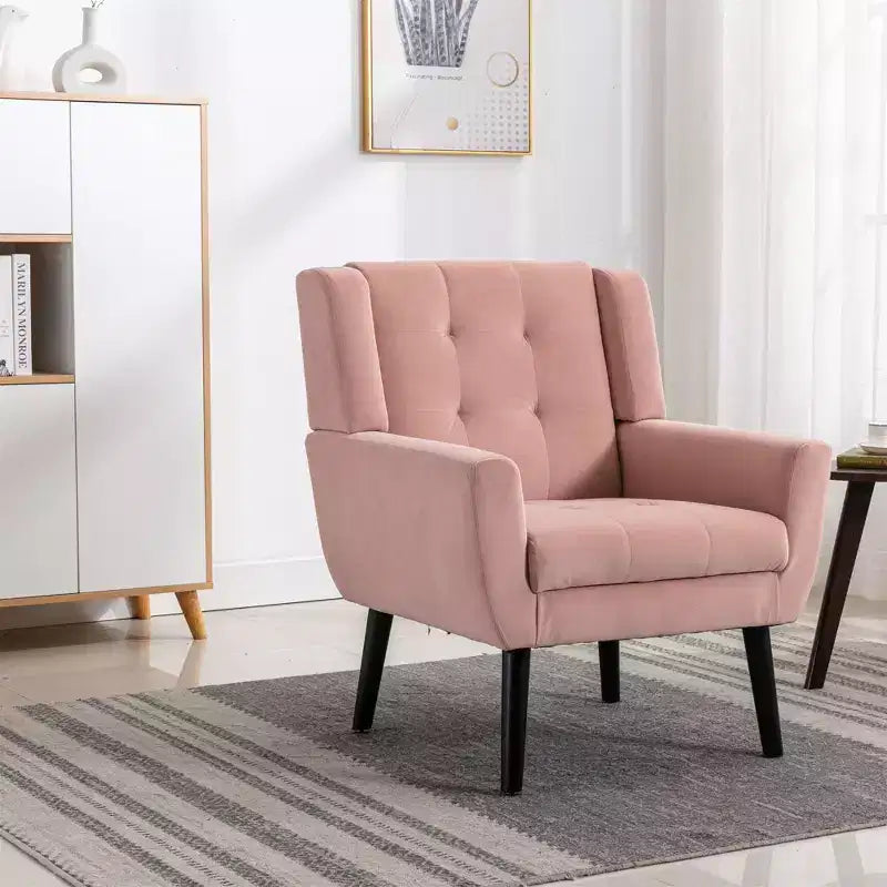 Okak Modern Accent Chair Button-Tufted Living Room Chair with Soft Upholstered Armchair with Black Wood Legs Ergonomics for Bedroom