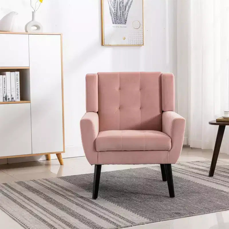 Okak Modern Accent Chair Button-Tufted Living Room Chair with Soft Upholstered Armchair with Black Wood Legs Ergonomics for Bedroom