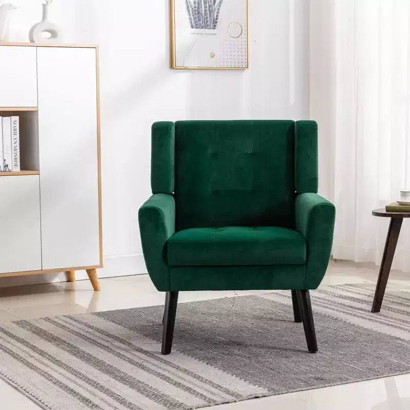 Okak Modern Accent Chair Button-Tufted Living Room Chair with Soft Upholstered Armchair with Black Wood Legs Ergonomics for Bedroom