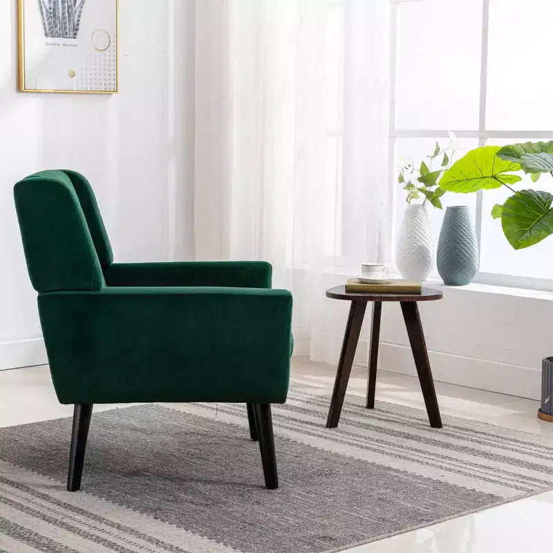 Okak Modern Accent Chair Button-Tufted Living Room Chair with Soft Upholstered Armchair with Black Wood Legs Ergonomics for Bedroom
