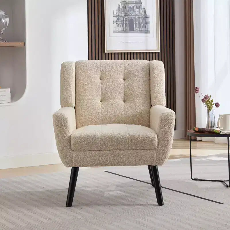 Okak Modern Accent Chair Button-Tufted Living Room Chair with Soft Upholstered Armchair with Black Wood Legs Ergonomics for Bedroom