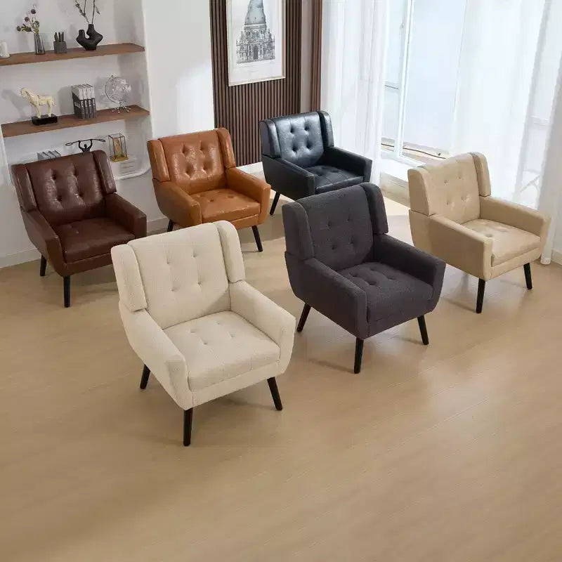 Okak Modern Accent Chair Button-Tufted Living Room Chair with Soft Upholstered Armchair with Black Wood Legs Ergonomics for Bedroom