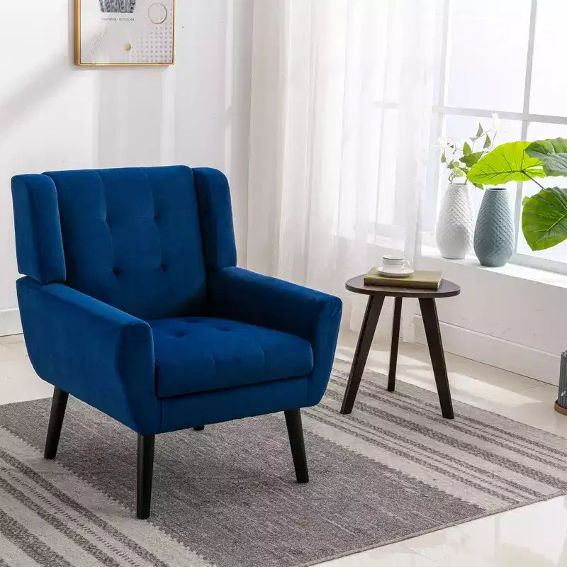 Okak Modern Accent Chair Button-Tufted Living Room Chair with Soft Upholstered Armchair with Black Wood Legs Ergonomics for Bedroom
