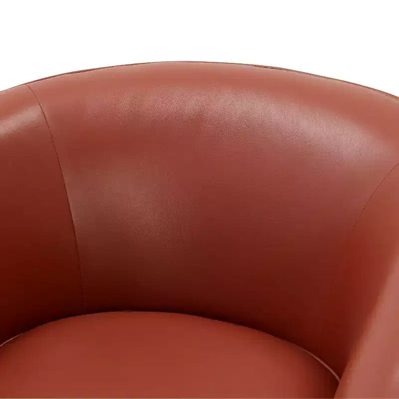 Fauteuil pivotant 360° en cuir pleine fleur Okak Modern avec coussin souple, fauteuil club avec base en bois pour salon, bureau, chambre à coucher