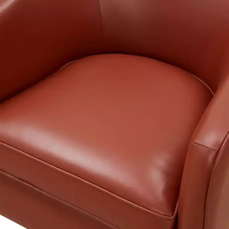 Fauteuil pivotant 360° en cuir pleine fleur Okak Modern avec coussin souple, fauteuil club avec base en bois pour salon, bureau, chambre à coucher