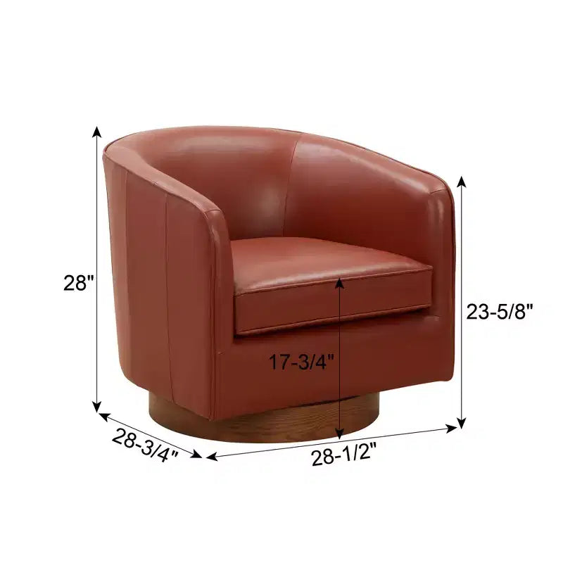 Fauteuil pivotant 360° en cuir pleine fleur Okak Modern avec coussin souple, fauteuil club avec base en bois pour salon, bureau, chambre à coucher