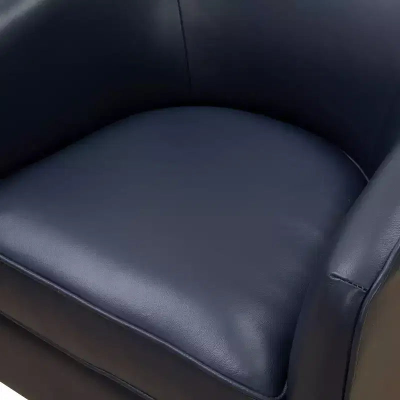 Fauteuil pivotant 360° en cuir pleine fleur Okak Modern avec coussin souple, fauteuil club avec base en bois pour salon, bureau, chambre à coucher