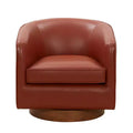 Fauteuil pivotant 360° en cuir pleine fleur Okak Modern avec coussin souple, fauteuil club avec base en bois pour salon, bureau, chambre à coucher