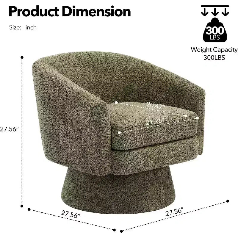 360 Swivel Lounge Chair  Plush Chenille Upholstery, Wooden Base with Ottoman, Adjustable (Beige/Grey/Green/Pink) for Living Room & Bedroom