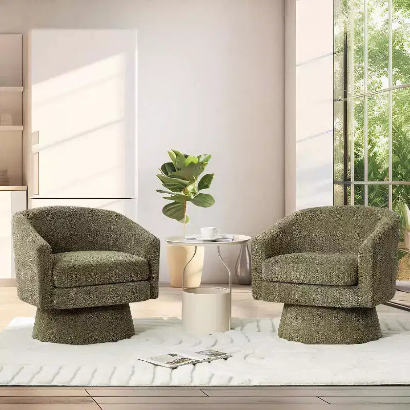 360 Swivel Lounge Chair  Plush Chenille Upholstery, Wooden Base with Ottoman, Adjustable (Beige/Grey/Green/Pink) for Living Room & Bedroom