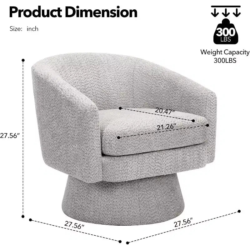360 Swivel Lounge Chair  Plush Chenille Upholstery, Wooden Base with Ottoman, Adjustable (Beige/Grey/Green/Pink) for Living Room & Bedroom