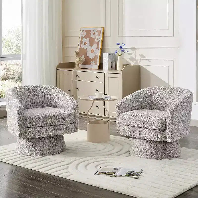 360 Swivel Lounge Chair  Plush Chenille Upholstery, Wooden Base with Ottoman, Adjustable (Beige/Grey/Green/Pink) for Living Room & Bedroom