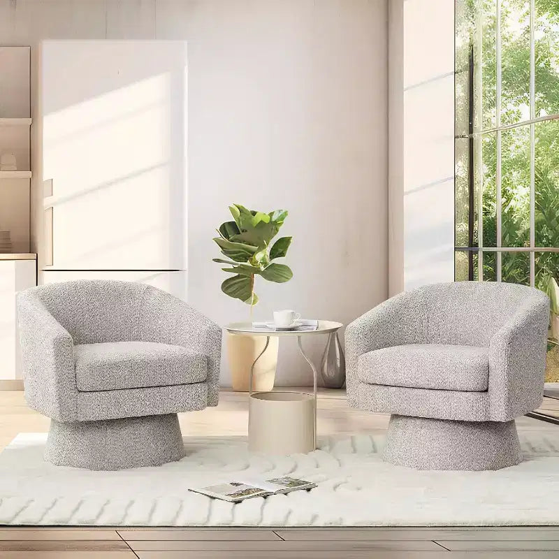 360 Swivel Lounge Chair  Plush Chenille Upholstery, Wooden Base with Ottoman, Adjustable (Beige/Grey/Green/Pink) for Living Room & Bedroom
