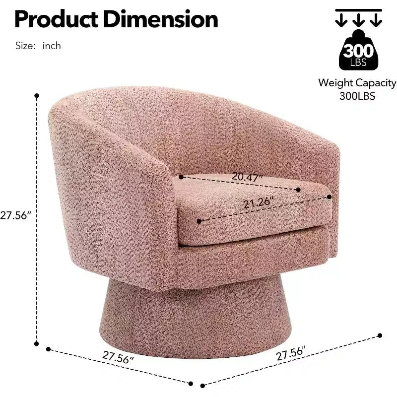 360 Swivel Lounge Chair  Plush Chenille Upholstery, Wooden Base with Ottoman, Adjustable (Beige/Grey/Green/Pink) for Living Room & Bedroom