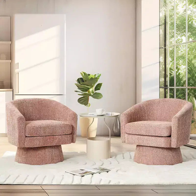 360 Swivel Lounge Chair  Plush Chenille Upholstery, Wooden Base with Ottoman, Adjustable (Beige/Grey/Green/Pink) for Living Room & Bedroom