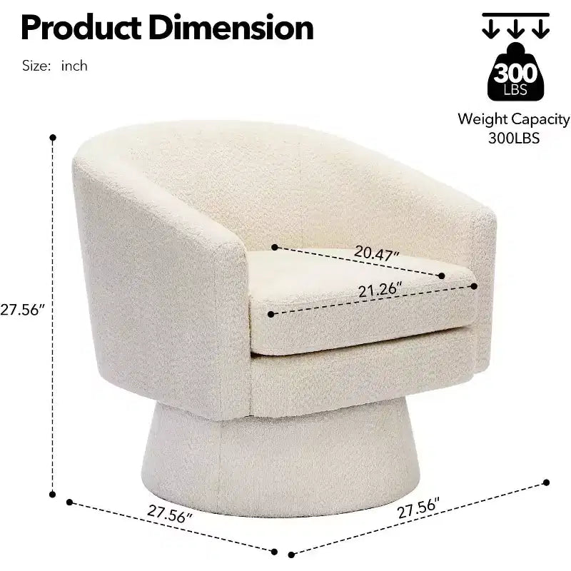 360 Swivel Lounge Chair  Plush Chenille Upholstery, Wooden Base with Ottoman, Adjustable (Beige/Grey/Green/Pink) for Living Room & Bedroom