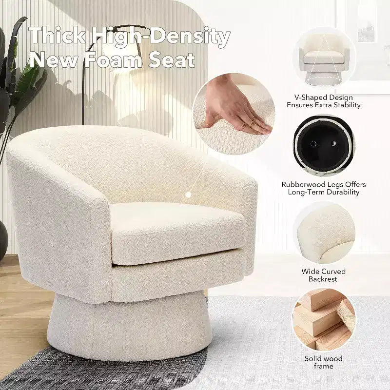 360 Swivel Lounge Chair  Plush Chenille Upholstery, Wooden Base with Ottoman, Adjustable (Beige/Grey/Green/Pink) for Living Room & Bedroom