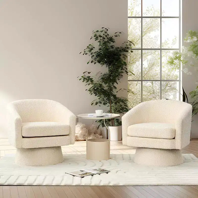 360 Swivel Lounge Chair  Plush Chenille Upholstery, Wooden Base with Ottoman, Adjustable (Beige/Grey/Green/Pink) for Living Room & Bedroom