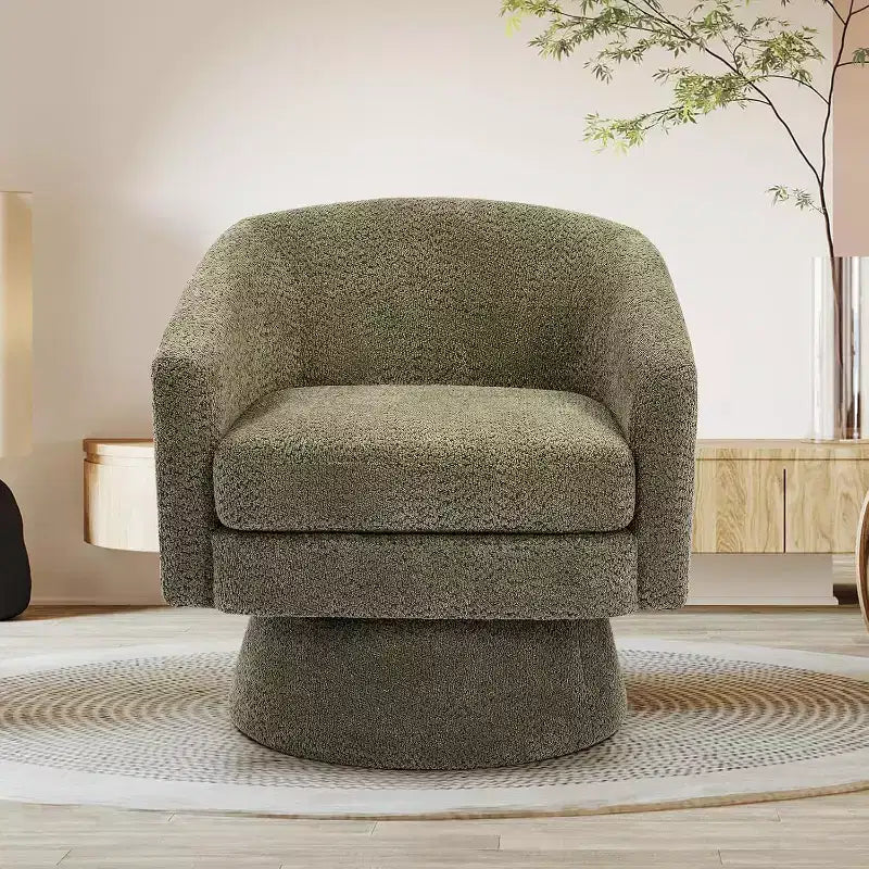 360 Swivel Lounge Chair  Plush Chenille Upholstery, Wooden Base with Ottoman, Adjustable (Beige/Grey/Green/Pink) for Living Room & Bedroom