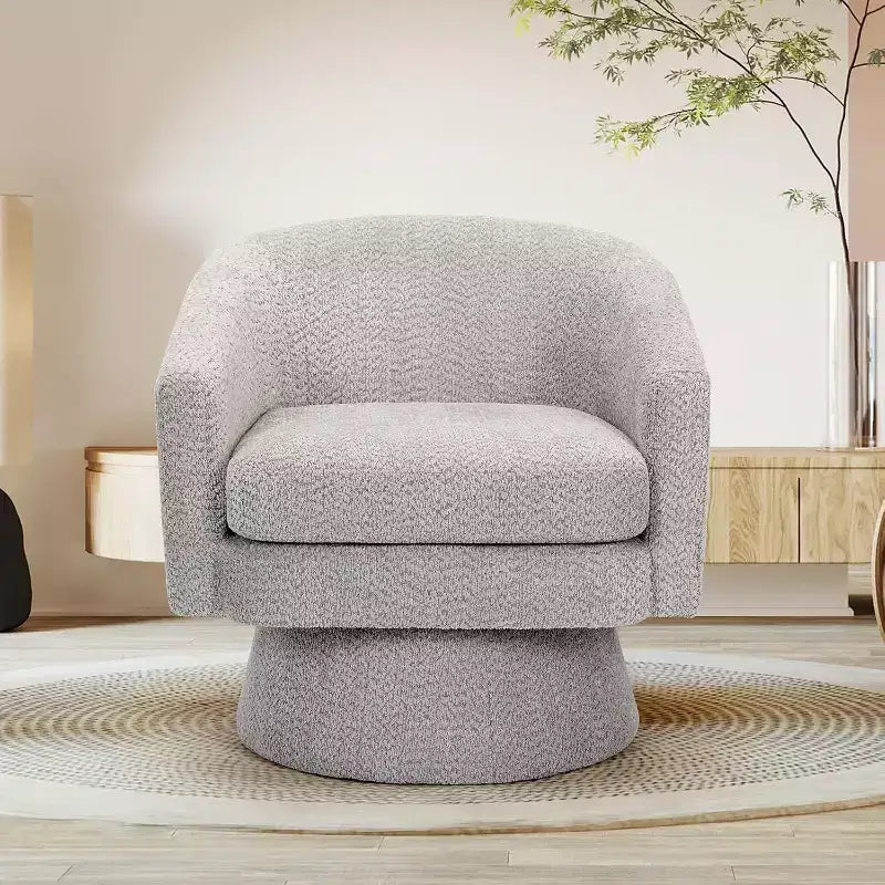 360 Swivel Lounge Chair  Plush Chenille Upholstery, Wooden Base with Ottoman, Adjustable (Beige/Grey/Green/Pink) for Living Room & Bedroom