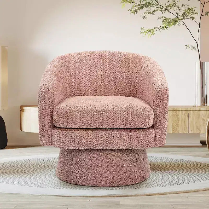 360 Swivel Lounge Chair  Plush Chenille Upholstery, Wooden Base with Ottoman, Adjustable (Beige/Grey/Green/Pink) for Living Room & Bedroom