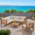 Christopher Knight Home Oana Outdoor Acacia Wood 6 Seater Sectional Sofa Chat Set with Cushions
