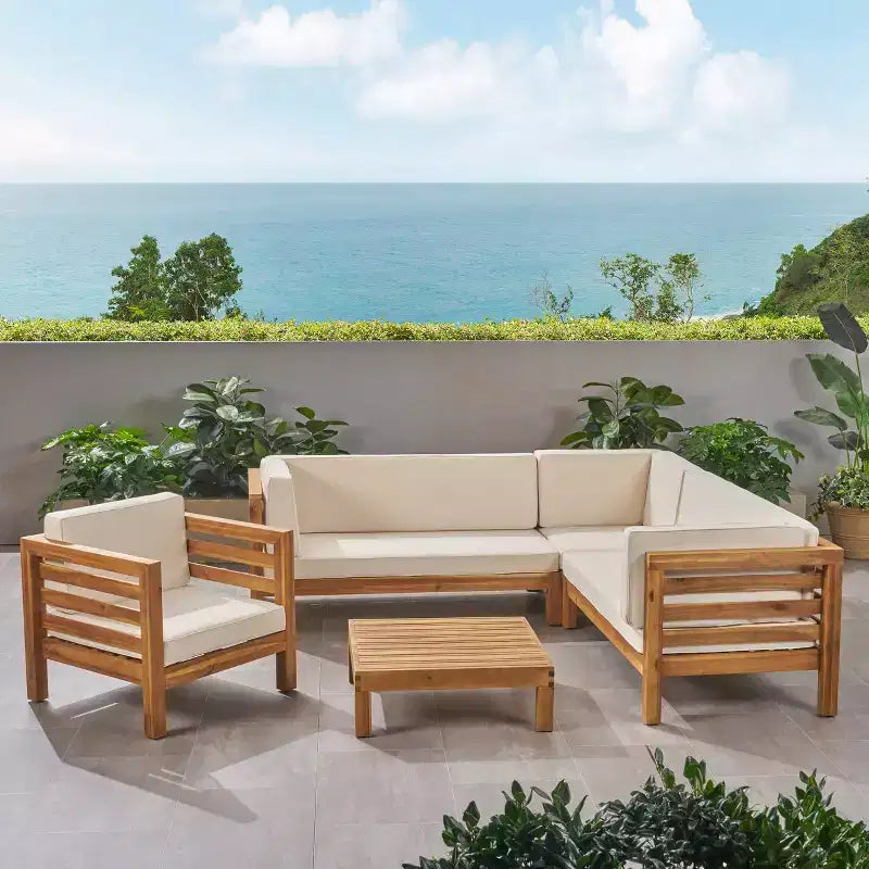 Christopher Knight Home Oana – Salon de jardin sectionnel 6 places en bois d'acacia avec coussins