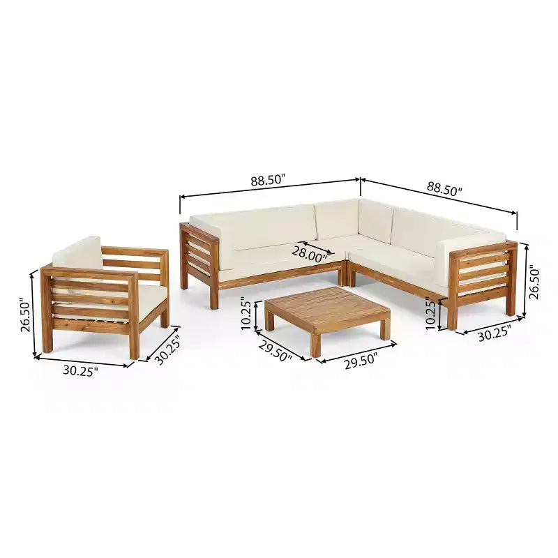 Christopher Knight Home Oana – Salon de jardin sectionnel 6 places en bois d'acacia avec coussins