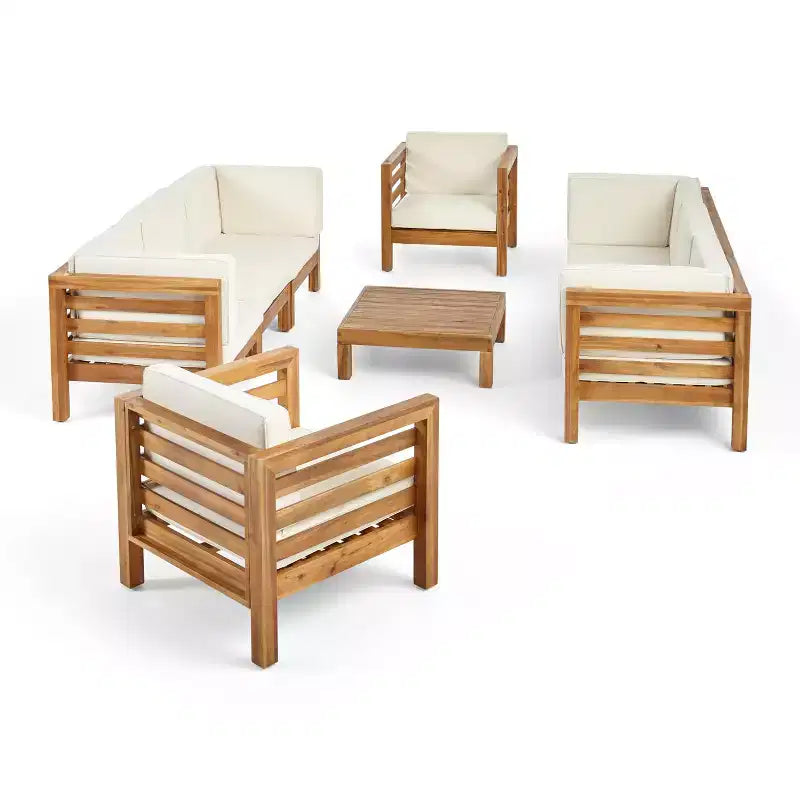 Christopher Knight Home Oana Ensemble canapé et fauteuils de jardin 8 places en bois d'acacia avec coussins