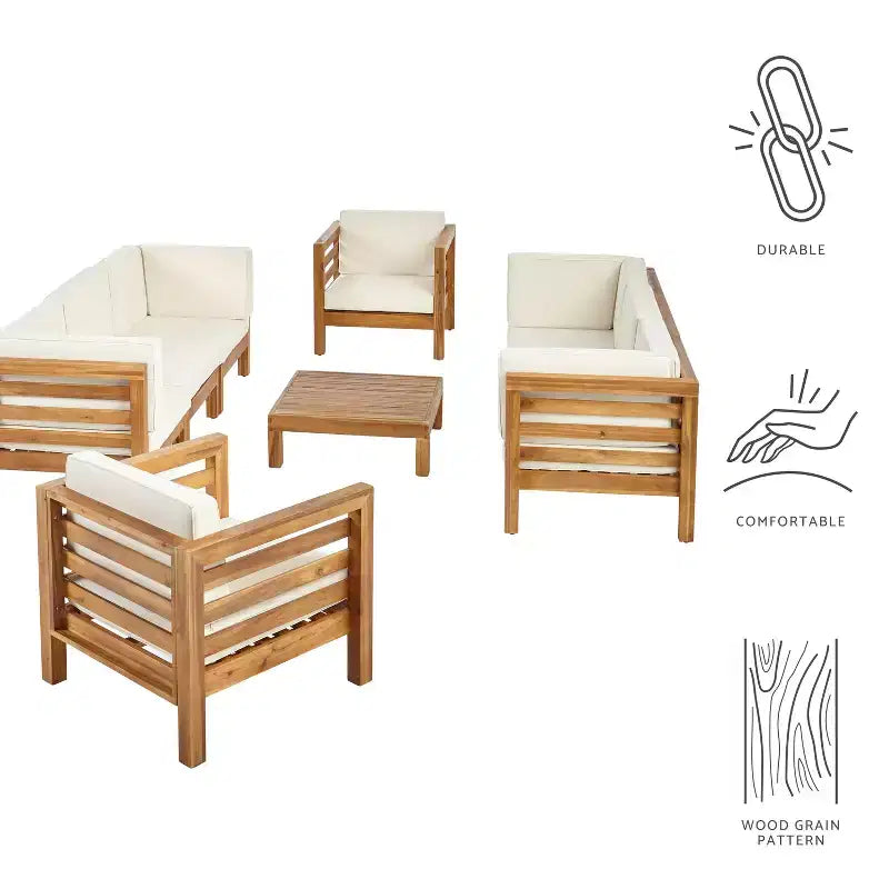 Christopher Knight Home Oana Ensemble canapé et fauteuils de jardin 8 places en bois d'acacia avec coussins