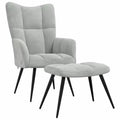 vidaXL Relaxing Chair with Stool - Light Grey Velvet Medium Footrest