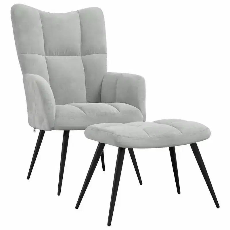 vidaXL Relaxing Chair with Stool - Light Grey Velvet Medium Footrest