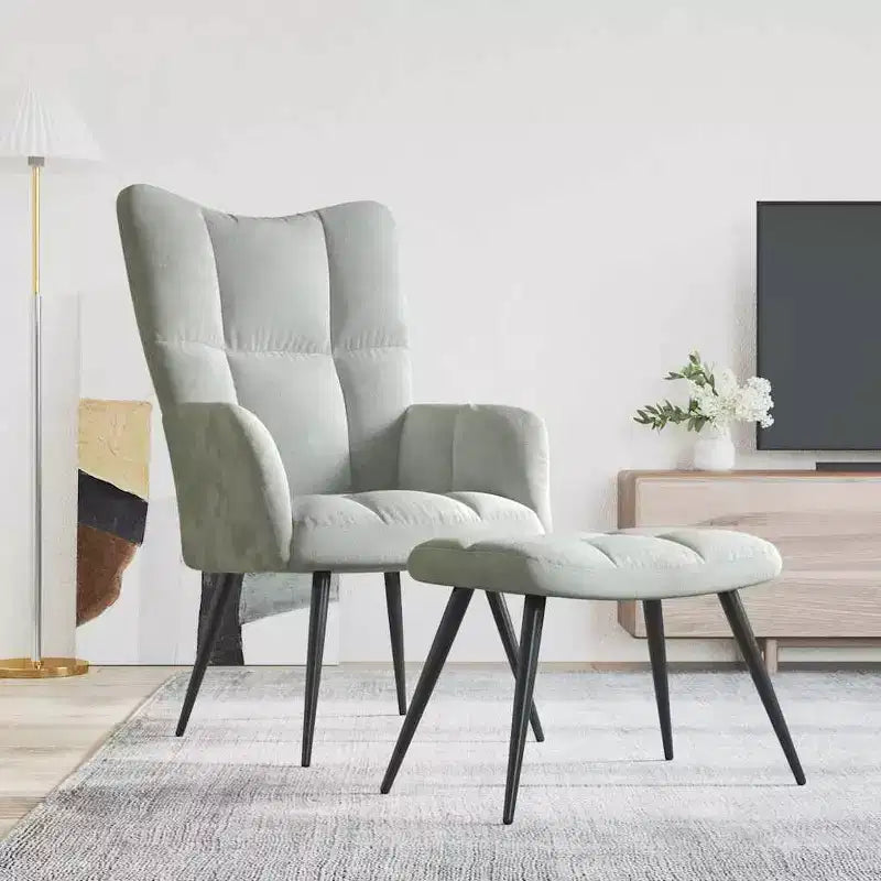 vidaXL Fauteuil relax avec tabouret - Velours gris clair Repose-pieds moyen