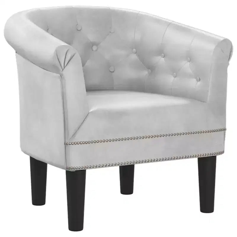 vidaXL Stylish Tub Chair - Single, Silver Faux Leather, Foam, Pinewood & Plywood for Living Room or Office