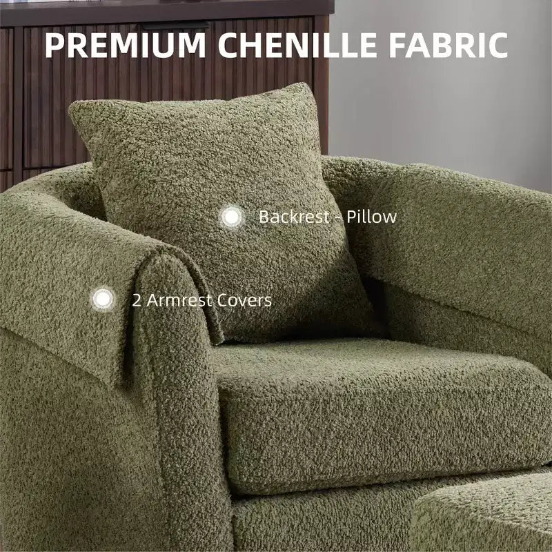 Swivel Accent Chair with Ottoman Set, Modern Chenille Barrel Armchair with Removable Back Pillow and 2 Armrest Covers , Black