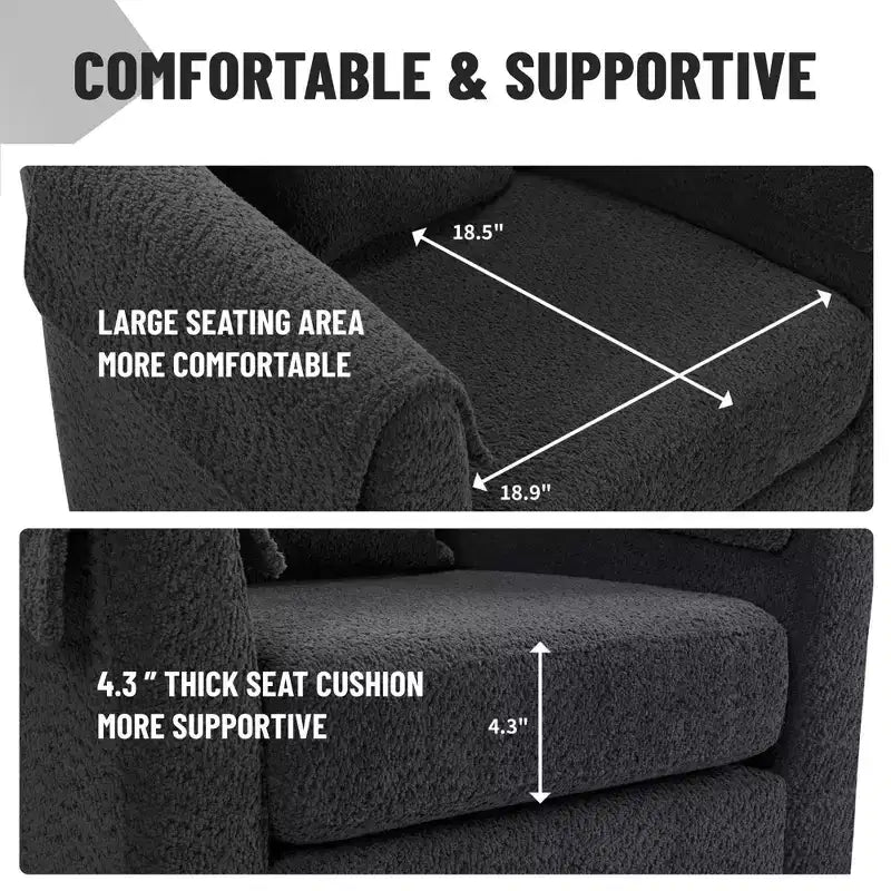 Swivel Accent Chair with Ottoman Set, Modern Chenille Barrel Armchair with Removable Back Pillow and 2 Armrest Covers , Black